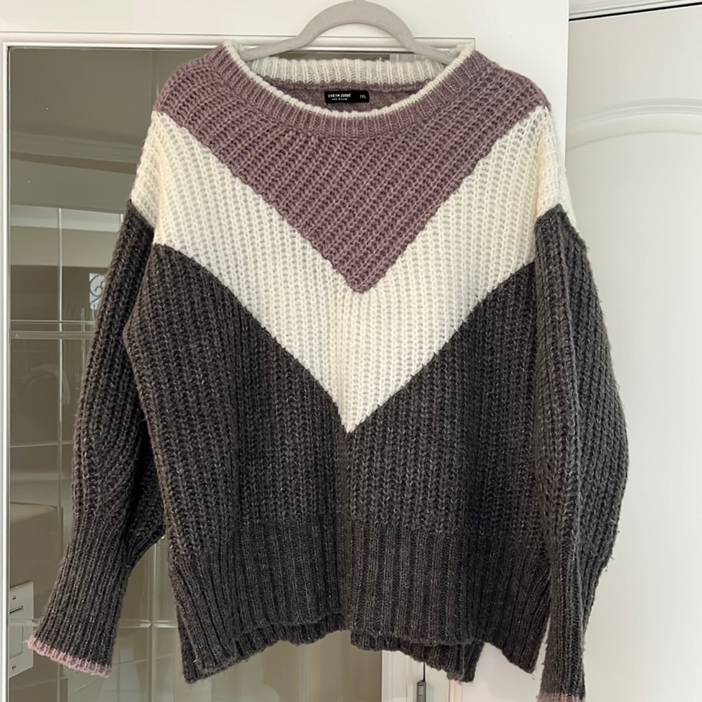 Pink, Cream, and Gray Sweater